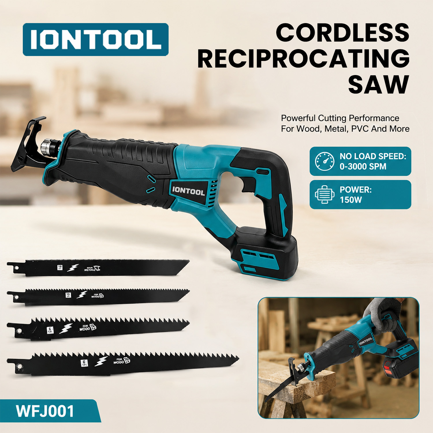 Reciprocating Saw Cordless - IONTOOL Cordless Reciprocating Saw 150W For
